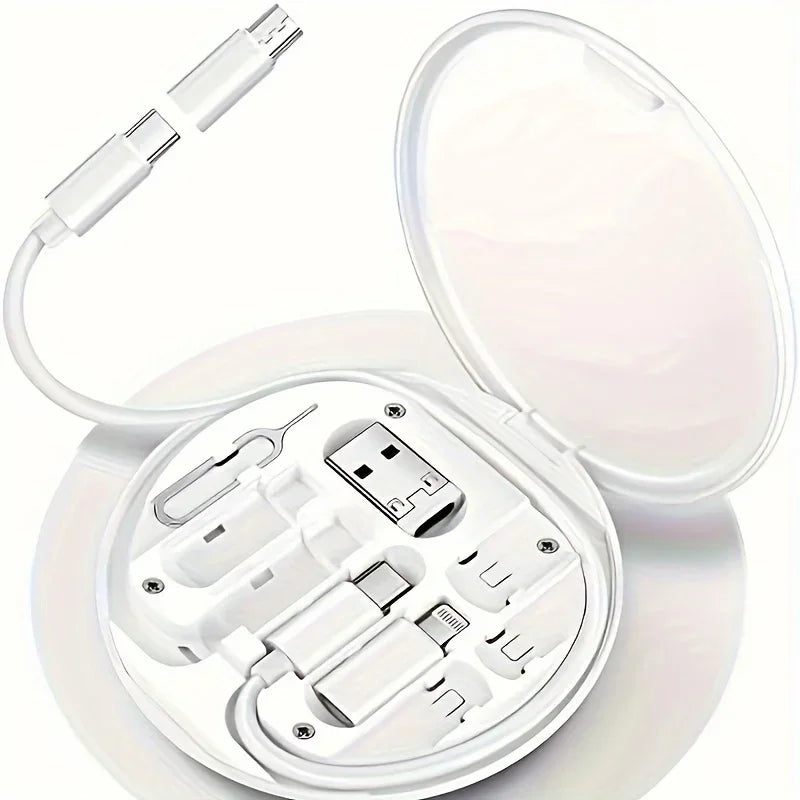 USB Type-C Flat Charger Cable Kit Cable Fast Charging for IPhone Xiaomi Charger Storage Box Adapter Card Pin Travel Storage Box