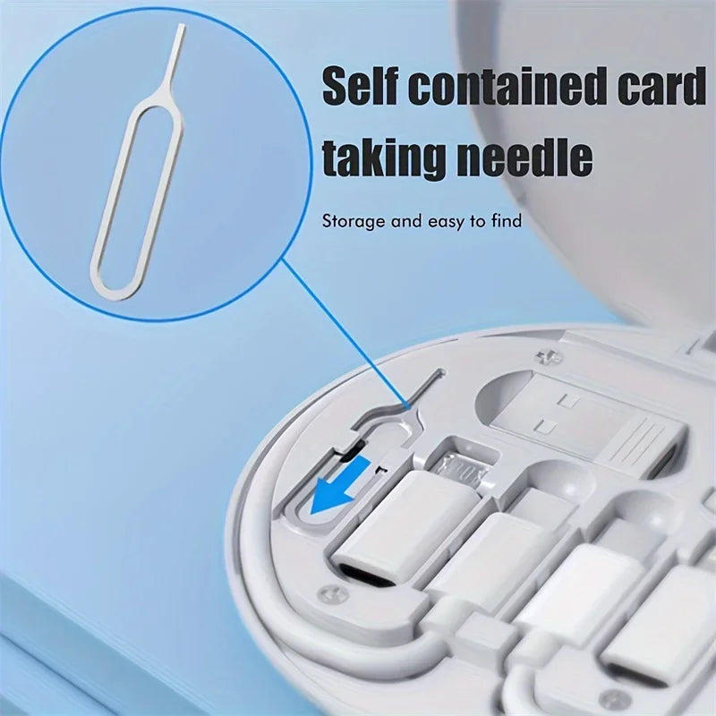 USB Type-C Flat Charger Cable Kit Cable Fast Charging for IPhone Xiaomi Charger Storage Box Adapter Card Pin Travel Storage Box